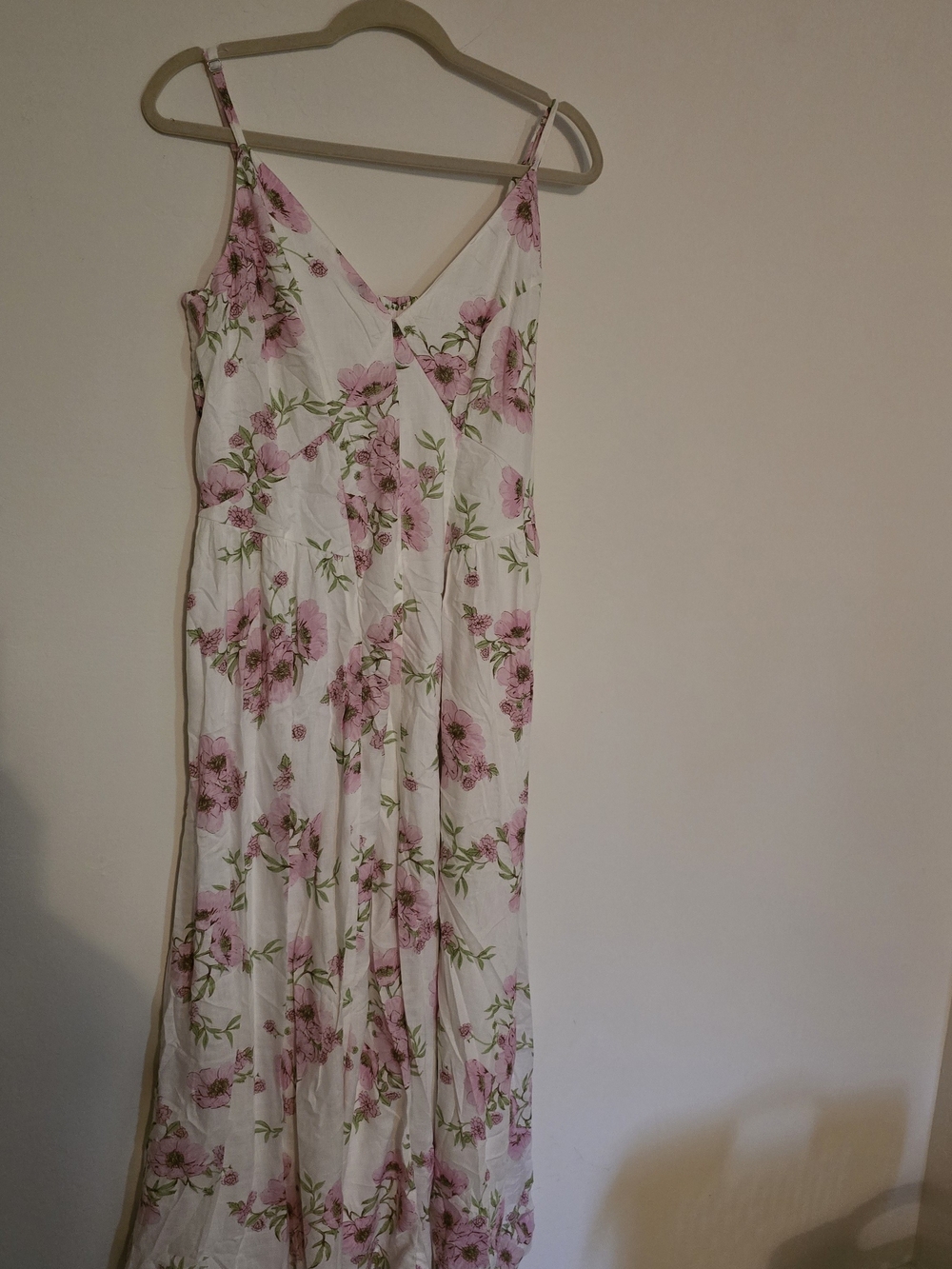 Japna Floral Midi Dress XL White Pink Flower Print Smocked Back